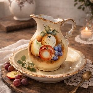 Fruit Design Ceramic Pitcher and Plate Set